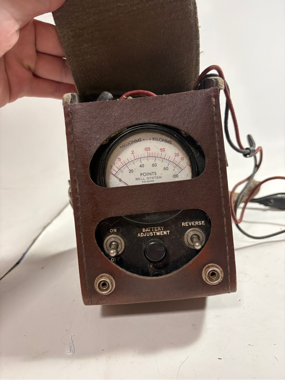 Bell Systems Points MegaOhms to Ohms Meter w/ Leather Type Case